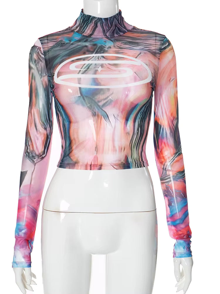 Chromatic Swirl Mesh Top
