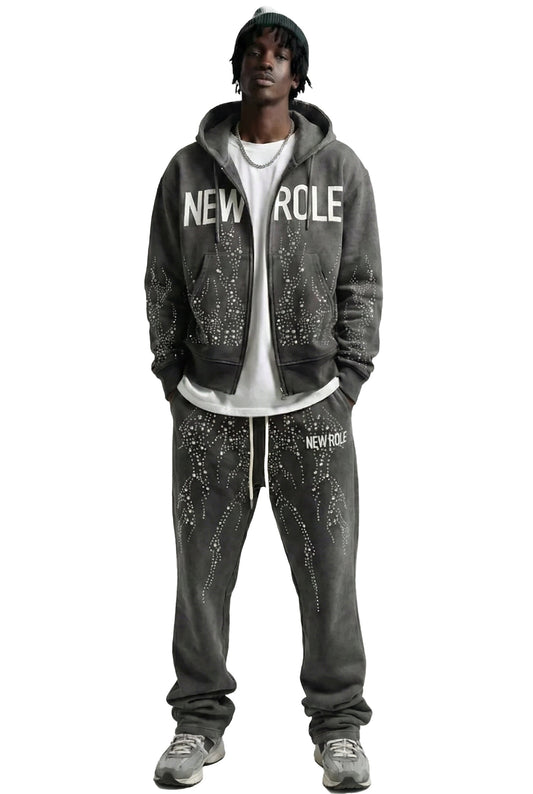 CINDER French Terry Long Sleeve Crop Top Full Zip Hoodie