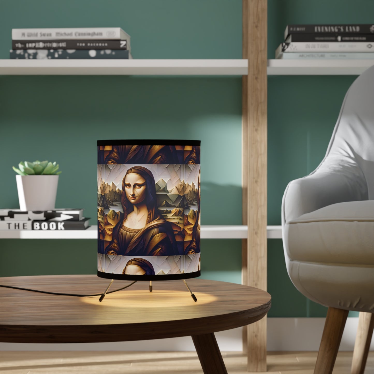 Illuminate Your Space with Renaissance Elegance: The Mona Losa Pattern Tripod Lamp with High-Res Printed Shade, US\CA plug