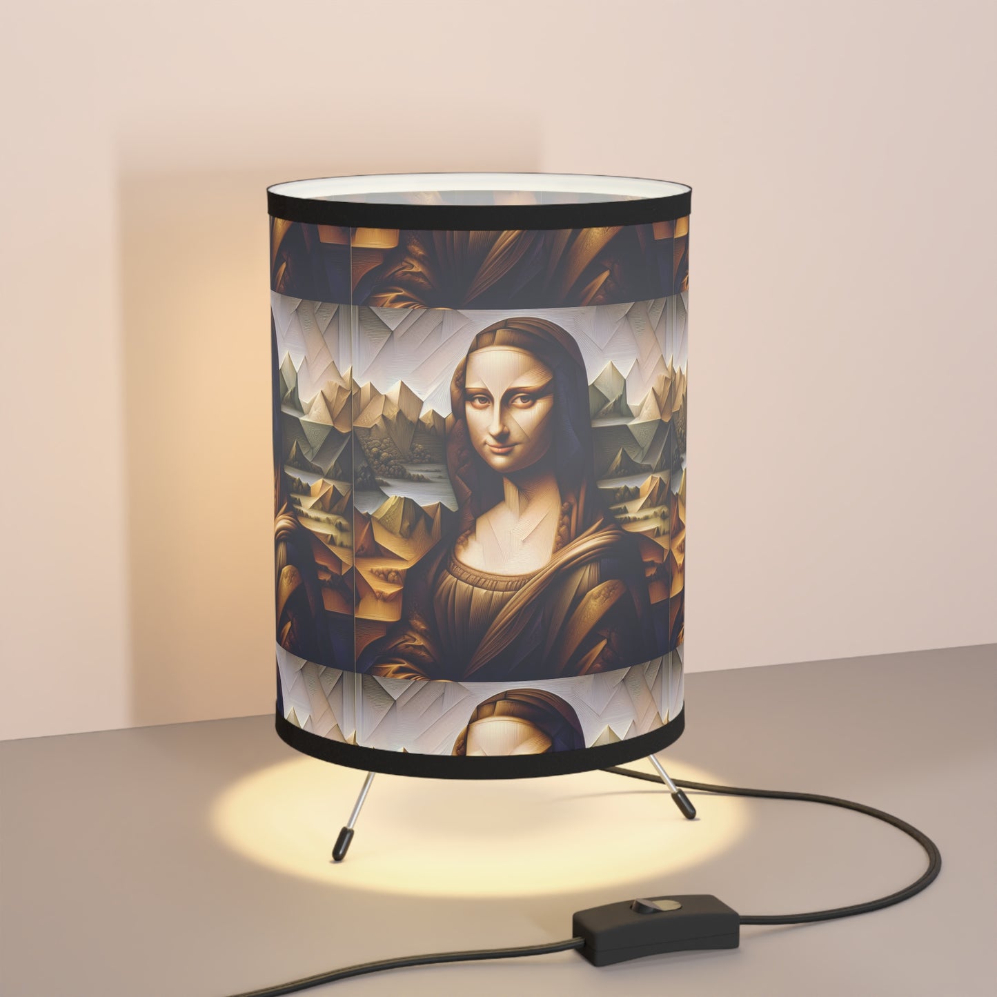 Illuminate Your Space with Renaissance Elegance: The Mona Losa Pattern Tripod Lamp with High-Res Printed Shade, US\CA plug