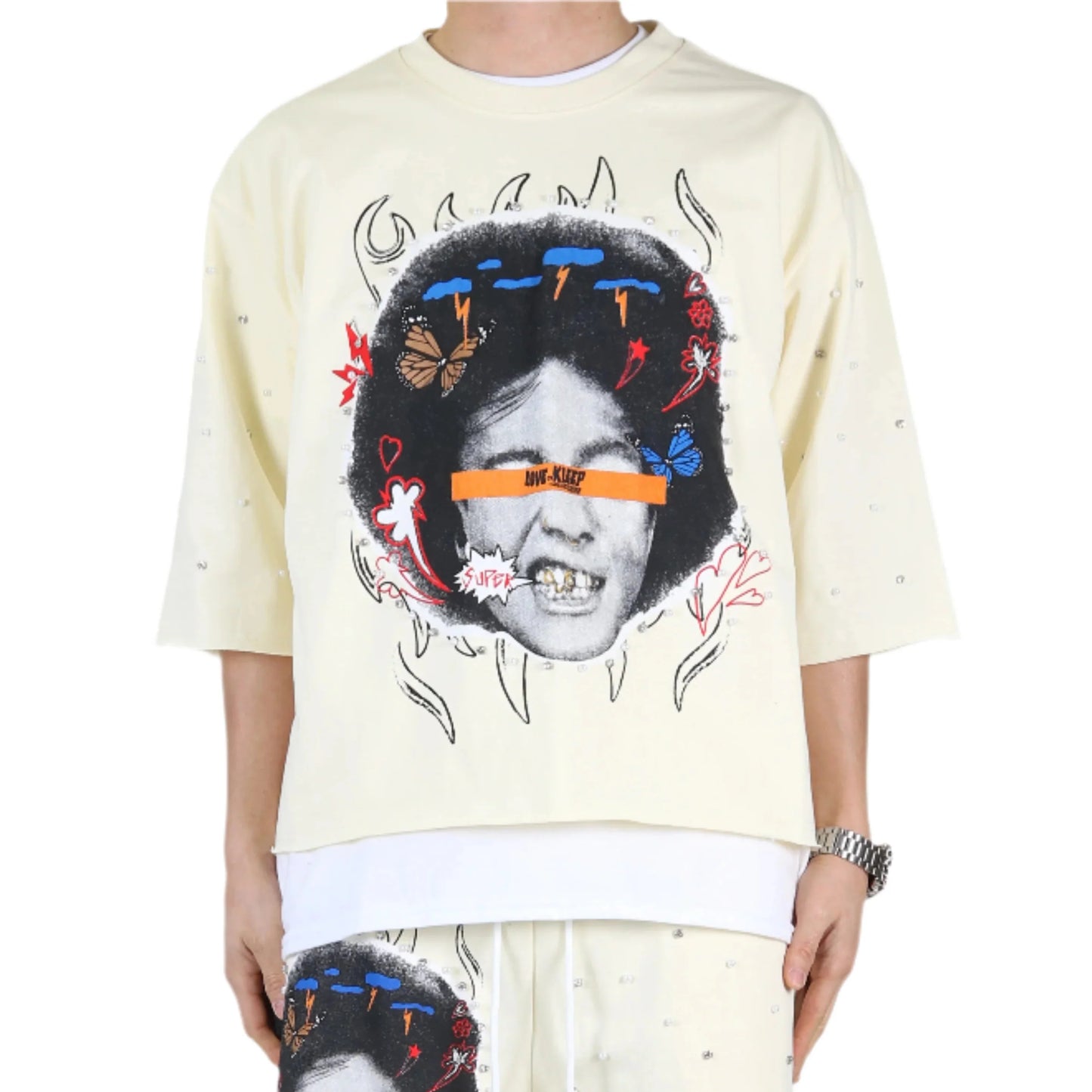 TOVAL SN/ Jersey 3/4 Sleeve Crop Top Tee