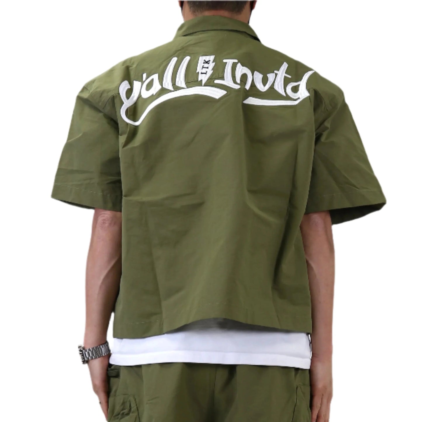 Vont Fine Nylon Twill Boxy Cut Crop Top Short sleeve Buttondown Shirt