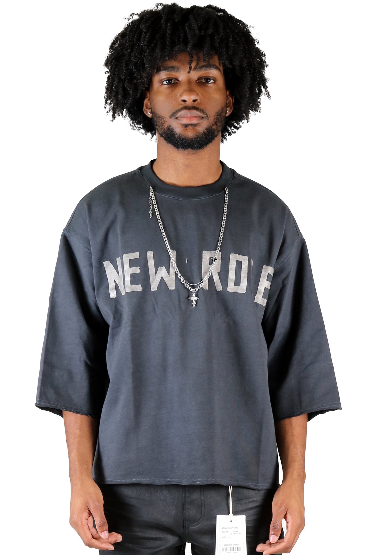 AVOYA S/N Jersey 3/4 Sleeve Crop Top Tee with Detachable Necklace