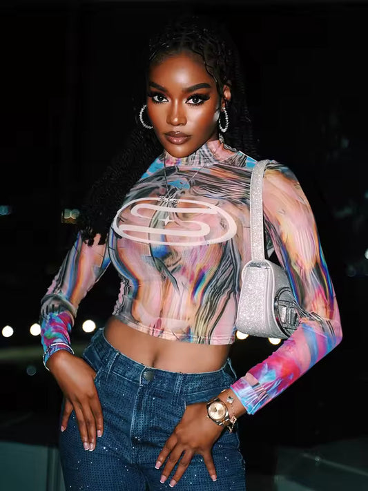 Chromatic Swirl Mesh Top