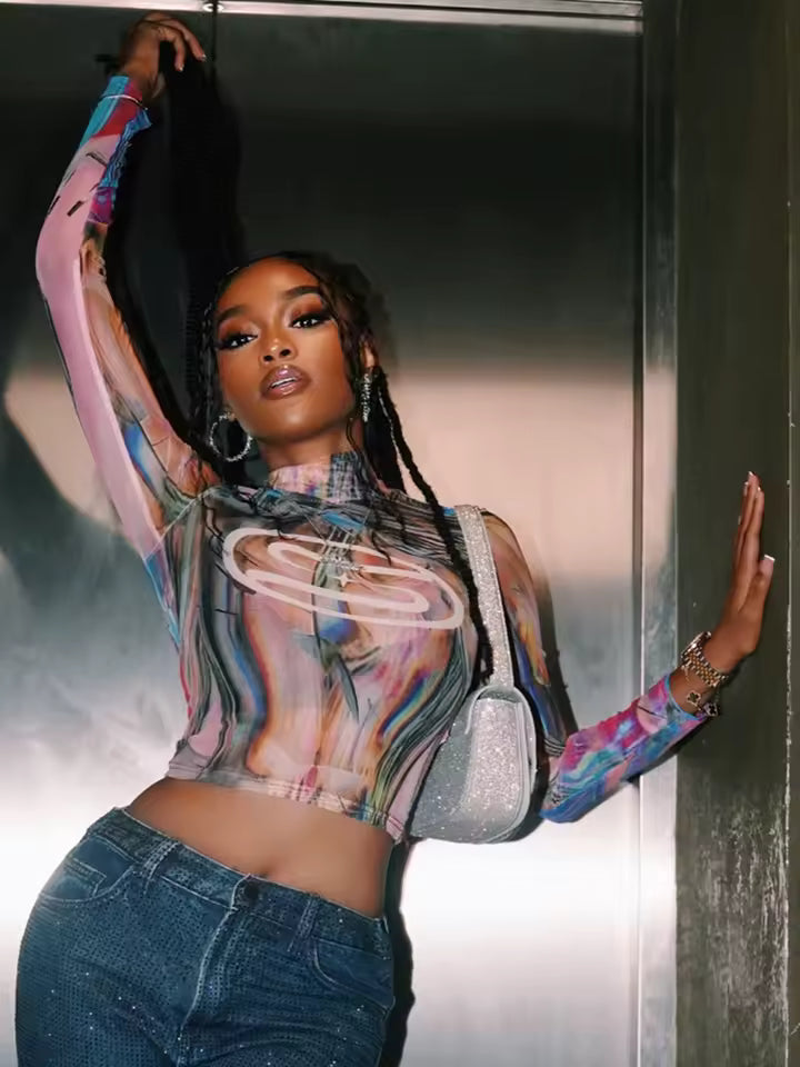 Chromatic Swirl Mesh Top