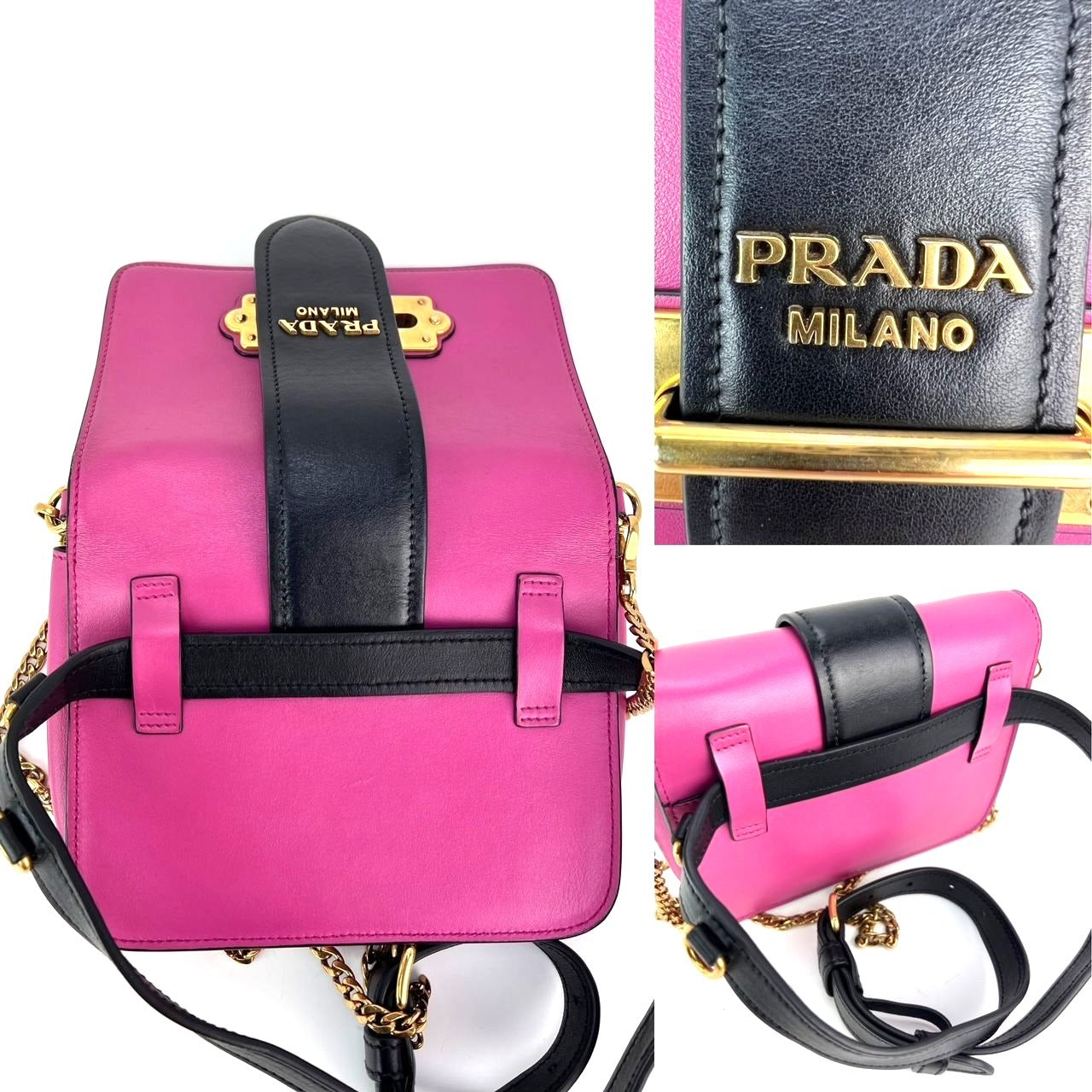Prada City Calf Cahier Pink Black Leather Crossbody Belt Bag